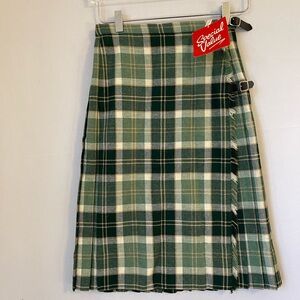 Green Scotland Tartan Wool Blend Pleated Skirt Kilt Small